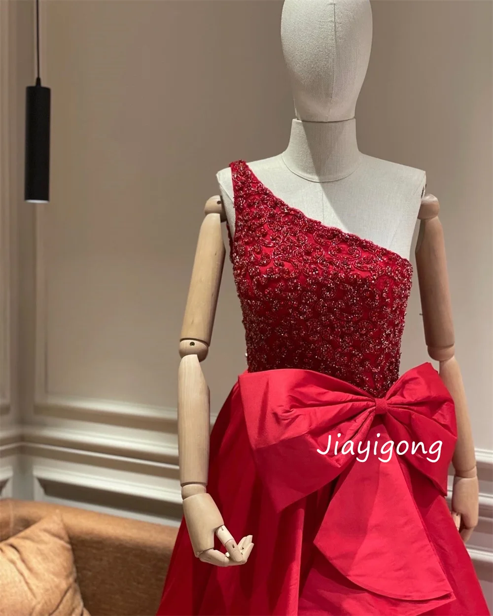 Customized High Quality Sequined Pleat Bow A-line One-shoulder Long Dresses Bespoke Occasion Prom Formal Modern Style