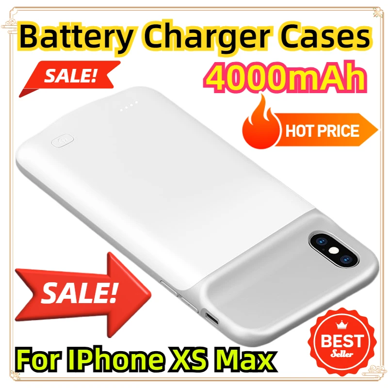 For IPhone XS Max Power Bank Case External Pack Backup Charger Case 4000mAh Slim Silicone Shockproof Battery Charger Cases