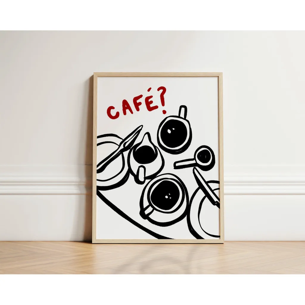Retro French Cafe Coffee Line Art Wall Art Prints, Aesthetic Coffee Maker Canvas Poster Decor, Kitchen Living Room Home Deco