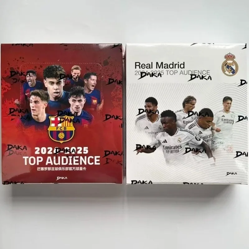 autentiche-maglie-delle-squadre-barcellona-e-real-madrid-2024-2025-daka-top-audience-con-carte-autografate-e-loghi-dei-giocatori