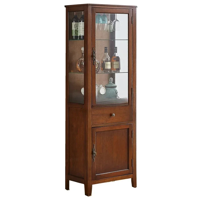

American solid wood wine cabinet glass clubhouse corner storage wall TV side cabinet