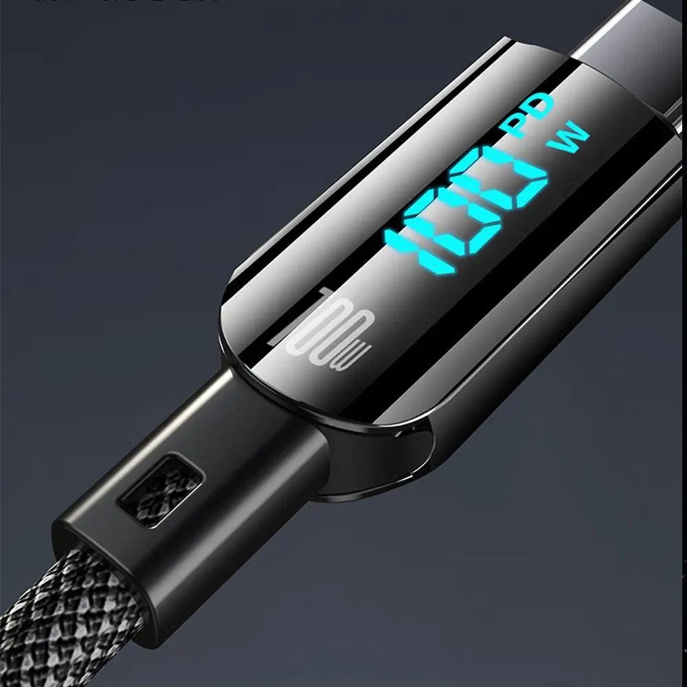 Creative Digital Display Type C To USB Type C Cable 1.2M 100W Fast Charge Cable Nylon Woven Visible Data Cord