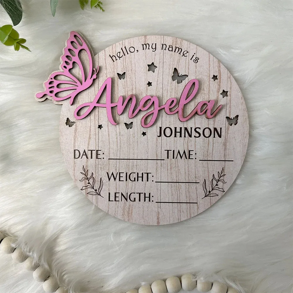 1Pc Custom Butterfly Announcement Wooden Name Plaque,Home Kids Room Nursery Bedroom Wall Door Decor,DIY Paintable,Birthday Gift