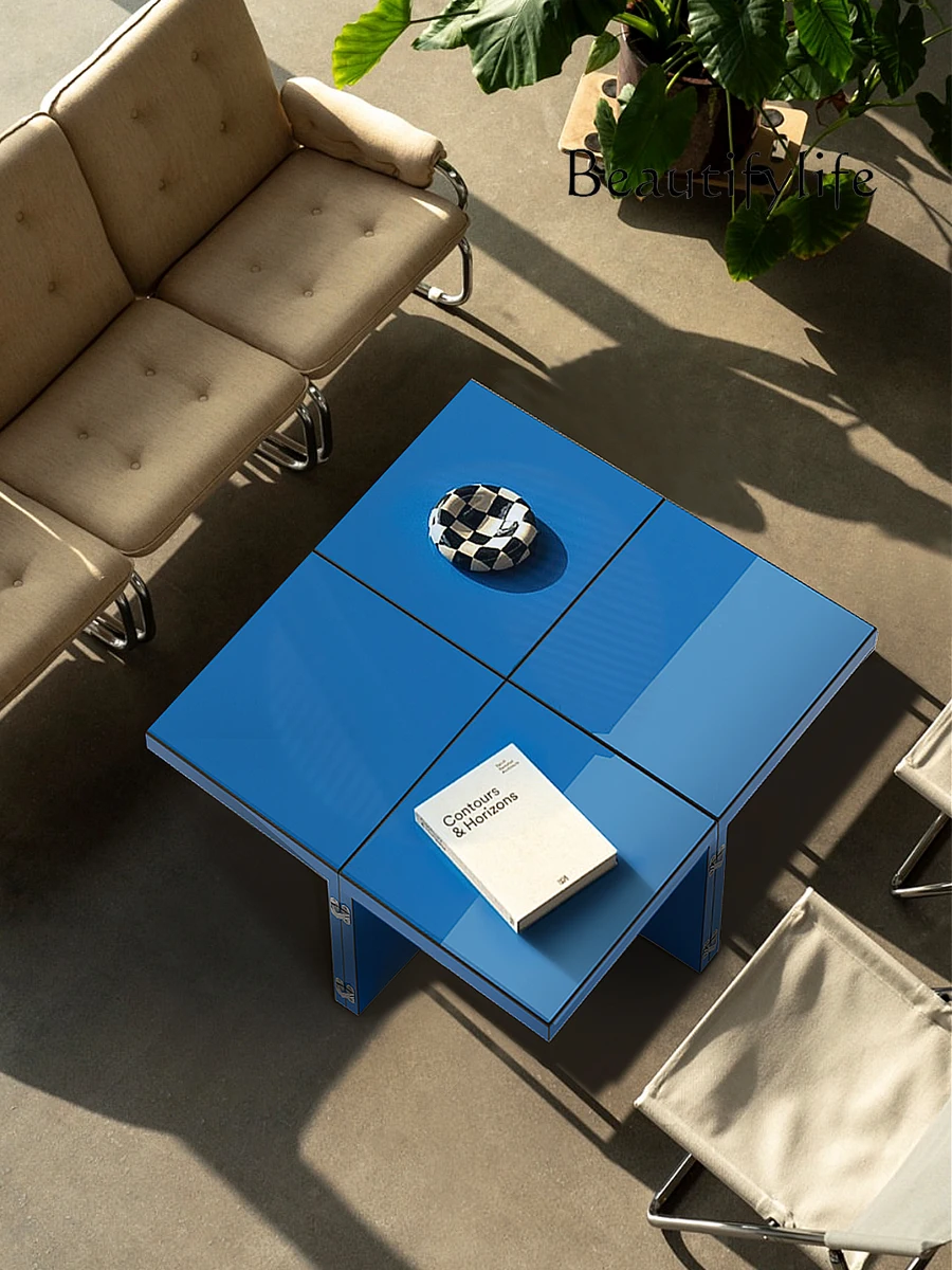 

small apartment household Italian blue square table Living combination living room coffee table creative variable