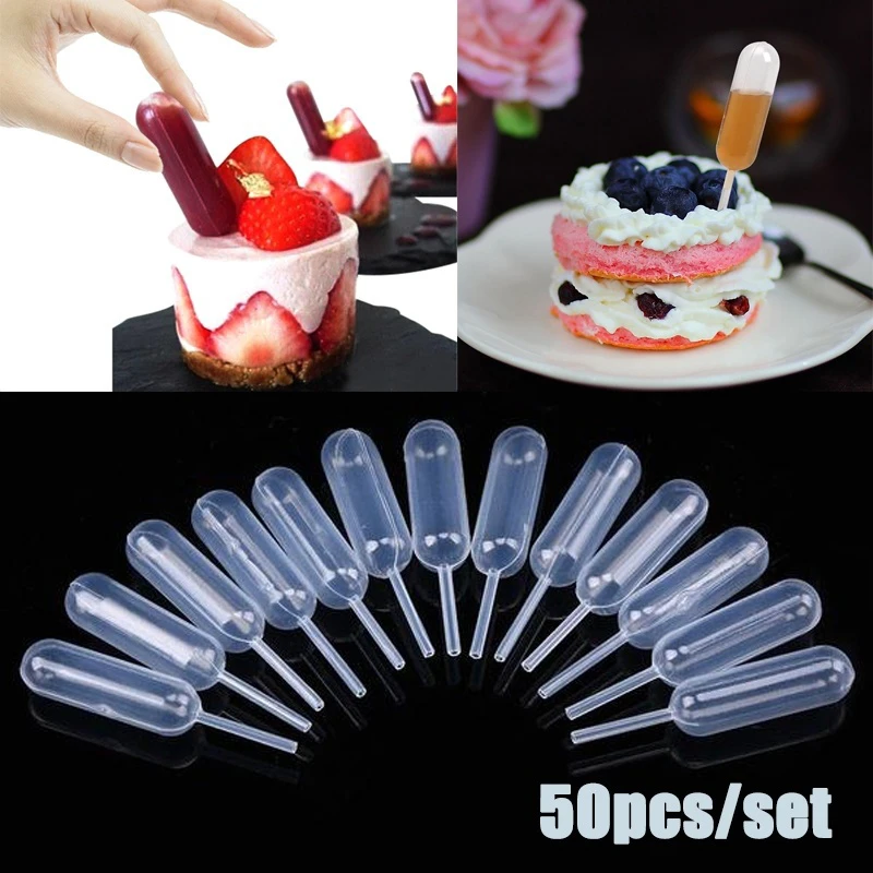 50pcs Pipettes Droppers For Sauce Ketchup Jam DIY Cupcakes Dessert Pastries Macaron Stuffed Dispenser Disposable Transfer 4ml