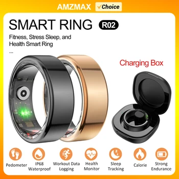 R02 Smart Ring for Men Women Titanium Steel Health Tracking Ring Sleep Heart Rate Blood Ox