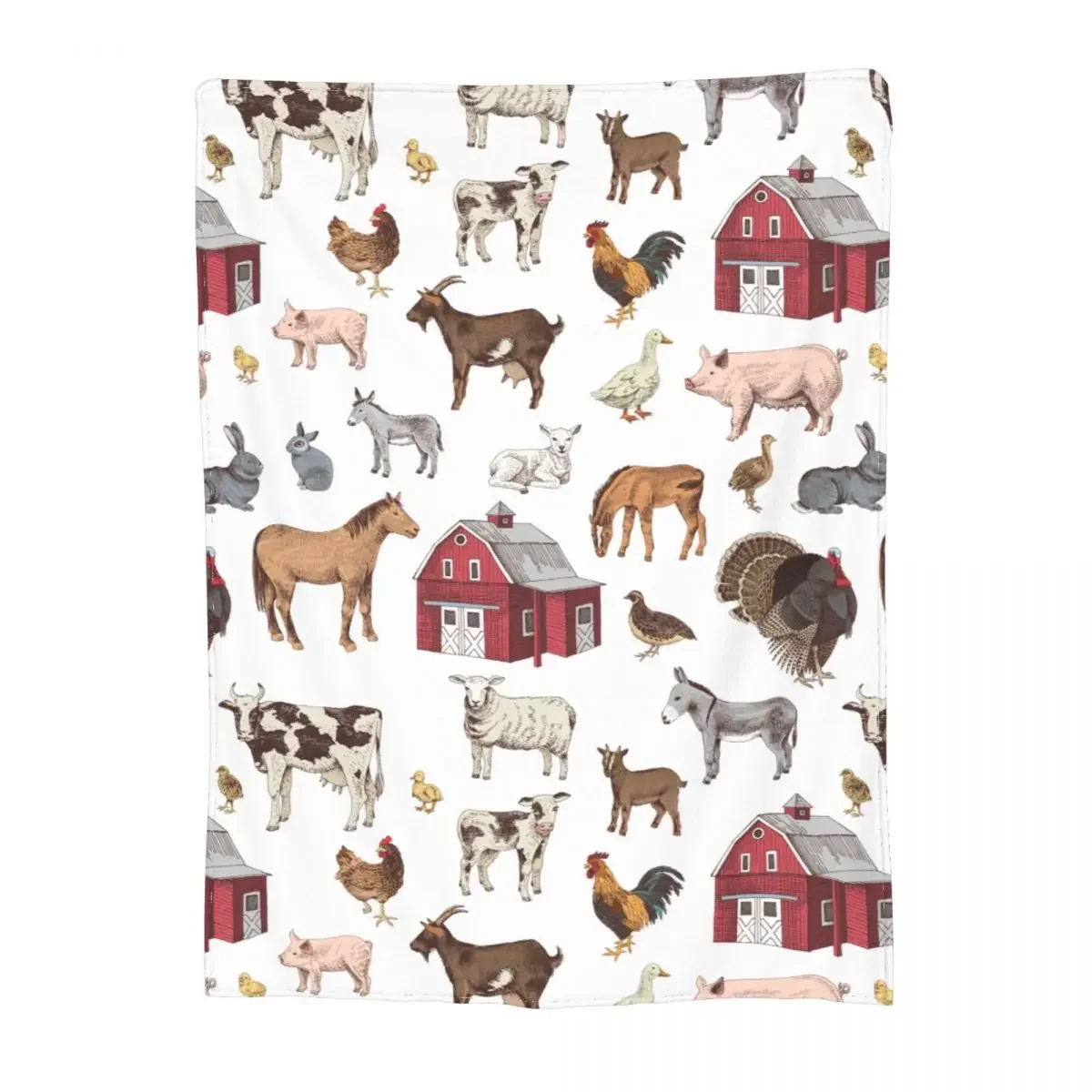 Country Farm Animals Farmhouse Village Life Blankets Flannel Print Goose Rooster Pig Cozy Lightweight Throw Blanket