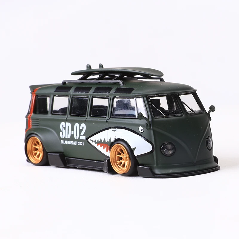 Flame 1:64 Kombi LBWK T1 BUS Shark Mouth Painting Diecast Alloy Model Car