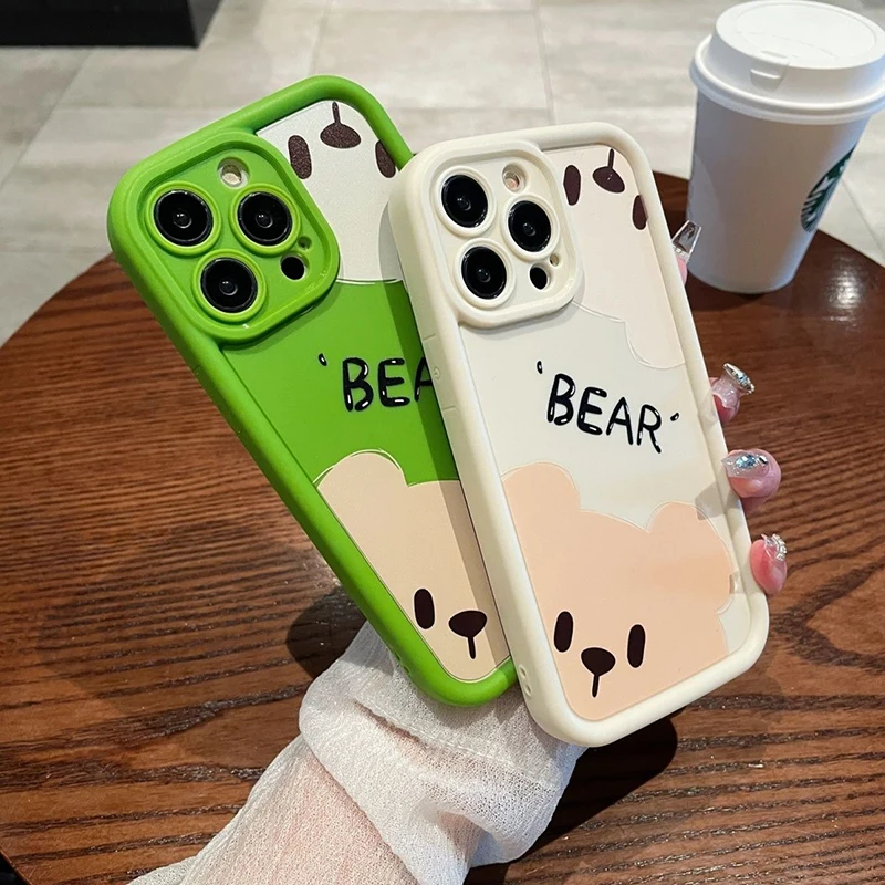 Cute Cartoon Bear Phone Case For iPhone 11 12 13 14 15 Pro MAX XR X XS 7 8 Plus SE 2 3 Shockproof Silicone Soft Matte Cover