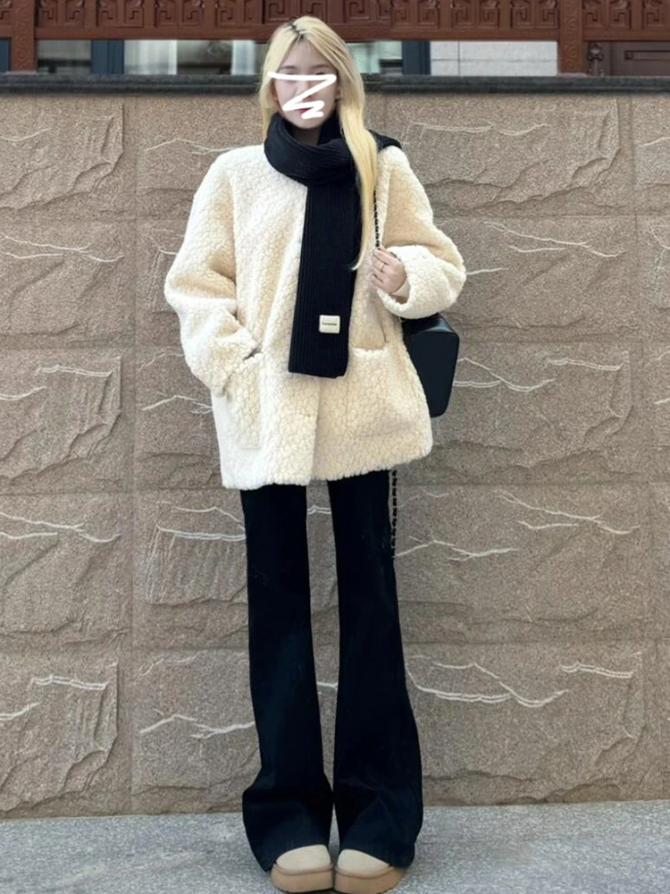 

Куртка из овечьей шерсти, женская новинка, пальто, парусиновая бейсбольная куртка в стиле вестерн с пуговицами, защита от ветра, спортивная морозостойкая куртка-карго для колледжа