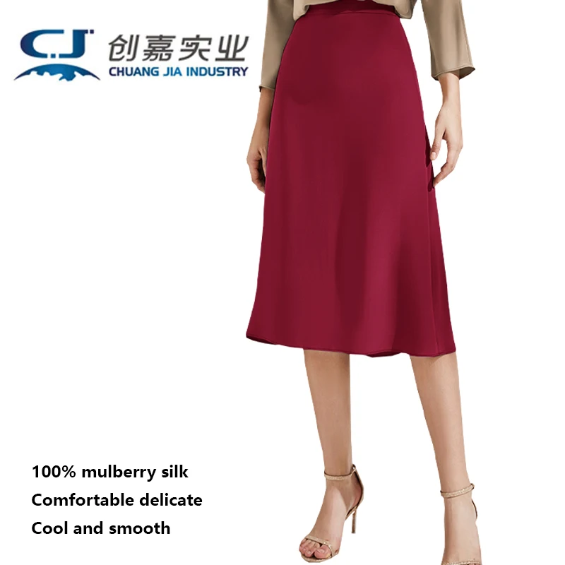 100% Mulberry Silk Ladies Skirt Silver Gray Simple Temperament Elegant Silk A-line Skirt Fashion Noble Business Spring Summer