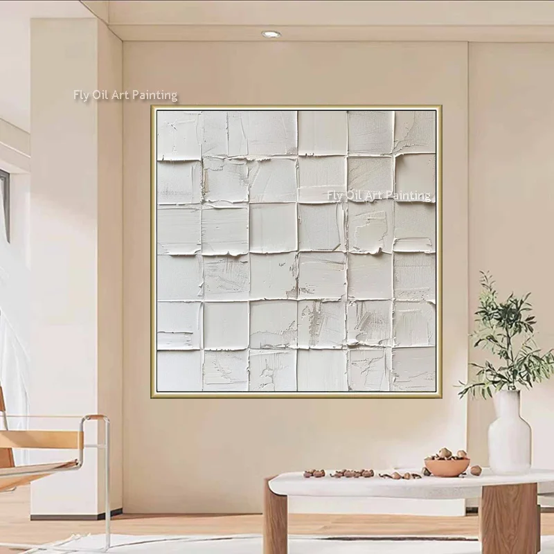 Black And Yellow Points Abstract Thick Artwork Decor For Living Room Hand Painted Pure White Blocks Canvas Oil Painting As Gifts