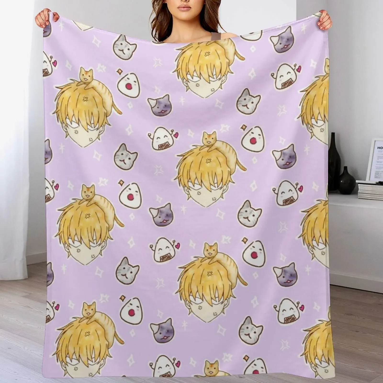 

Kawaii chibi Kyo with happy little neko and onigiri Throw Blanket Baby Weighted Luxury St Blankets