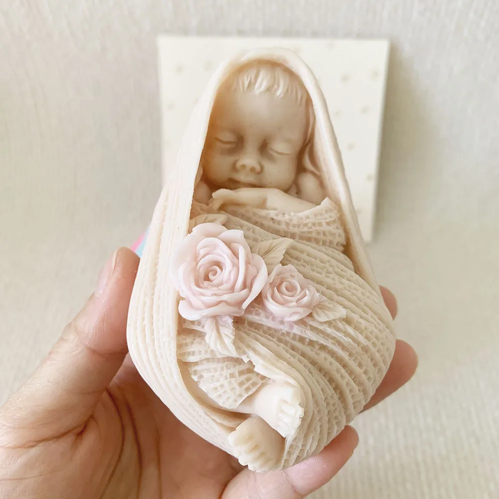 

New Mother's Day Baby Shaped Candle Silicone Mold Cute Sleep swaddle Girl Boy Silicone Mold Gift DIY Epoxy Resin Home Decoration