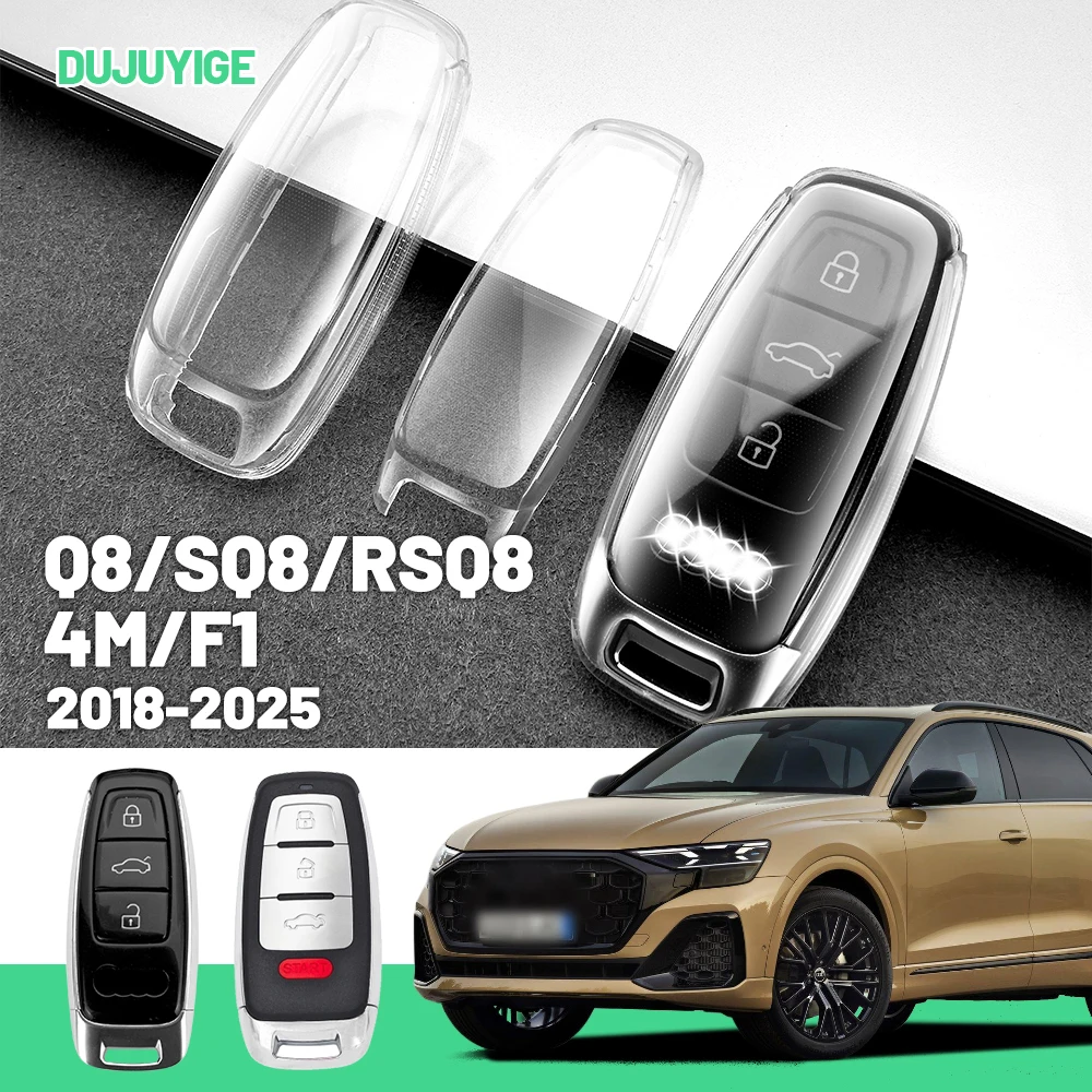 Clear TPU Car Key Case For Audi Q8 SQ8 RSQ8 4M F1 2018-2026 Key Fob Cover Protector Shell Auto Accessories 2019 2020 2021 2022