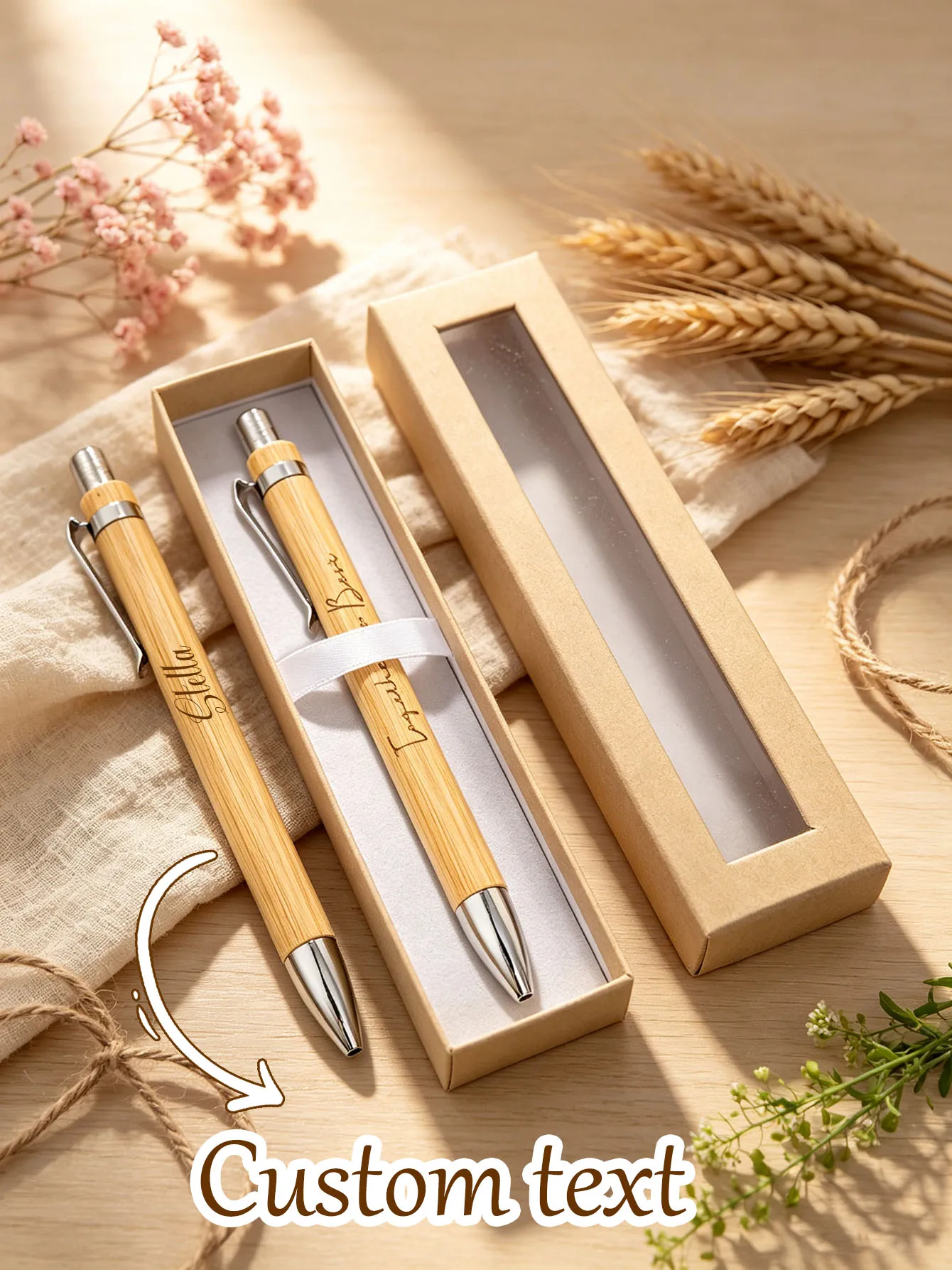 Customizable Bamboo Rollerball Pen Set with Smooth Black Ink Ideal for Personalized Birthdays Anniversaries Motivational Quotes