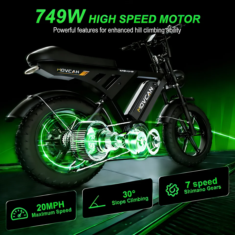 30Max Adult Electric Bicycle | 749W Motor, 20" Fat Tire, Top Speed 20MPH, 120 Miles Range, 15.6*AH Detachable Dual Battery, 7-Sp image 6