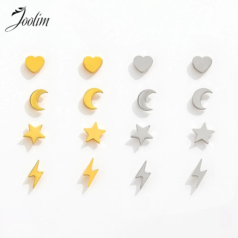 Joolim Jewelry High Quality PVD Wholesale No Fade Fashion Heart Crescent Star Lightning Stud Stainless Steel Earring for Women