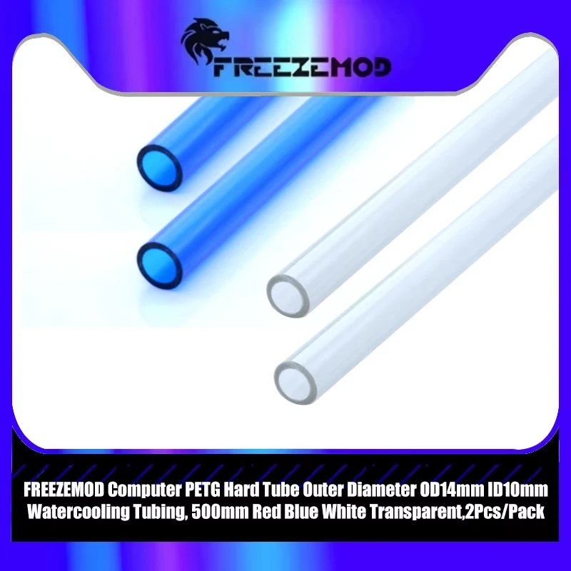 Computer PETG Hard Tube Outer Diameter OD14mm ID10mm Watercooling 500mm Tubing, Red/White/Transparent/Blue, 2Pcs/Pack