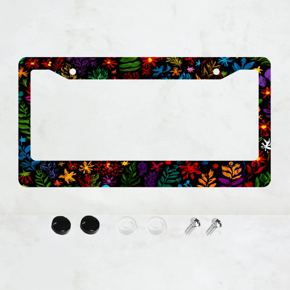

1 шт. рамка для номерного знака с 2 отверстиями, черная, с красочным цветочным узором, американский стандартный размер, алюминиевый материал, 6x12 дюймов.