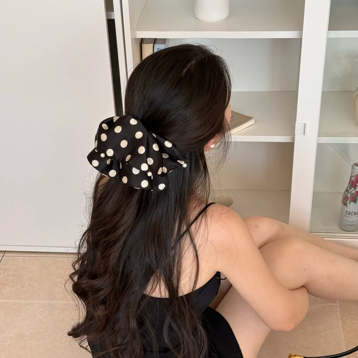 1pc Korean Polka Dot Pearl Ruffled Ponytail Clip Half Up Hair Claw Simple Outgoing Chic Shark Clip New