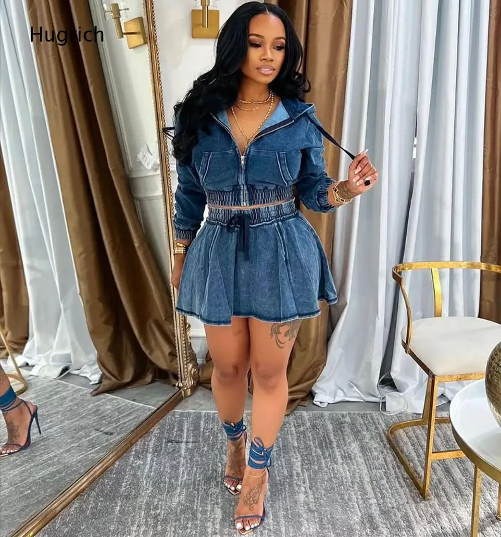 Hooded Long Sleeve Skort Romper Washed Grey Zip Front Elastic Gathered Waist Drawstring Flared Hem Women Casual Jumpsuit view 4