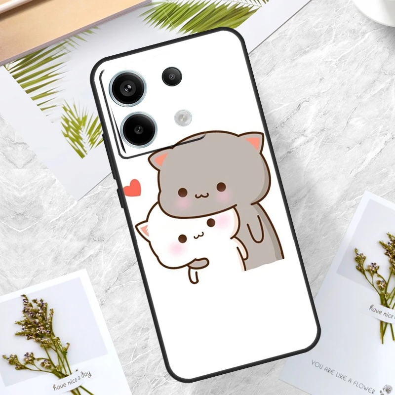 Mochi Peach Cat Case For Redmi Note 12 Pro 9 10 11 9S 10S 11S 12S 10C 12C 13C Redmi Note 13 Pro Plus Cover