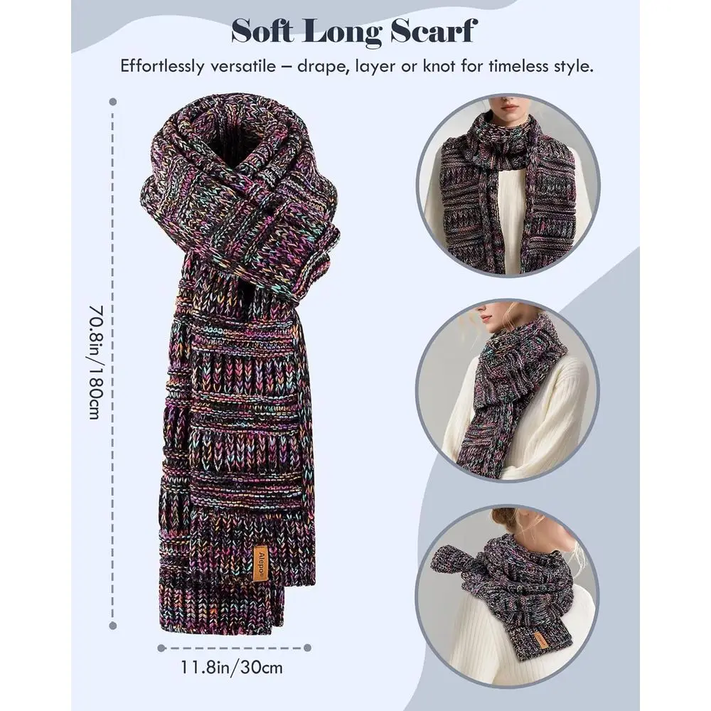 مجموعة إكسسوارات الشتاء المريحة 3 في 1 للسيدات: قبعة مترهلة، وشاح طويل، قفازات تعمل باللمس