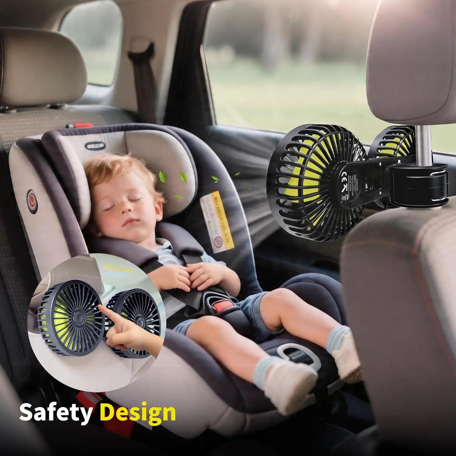 Car Fan,Dual Head USB Car Cooling Fans-3 Speeds 360° Rotatable Rear Headrest Fans,5VPowerful Electric Air Circulation