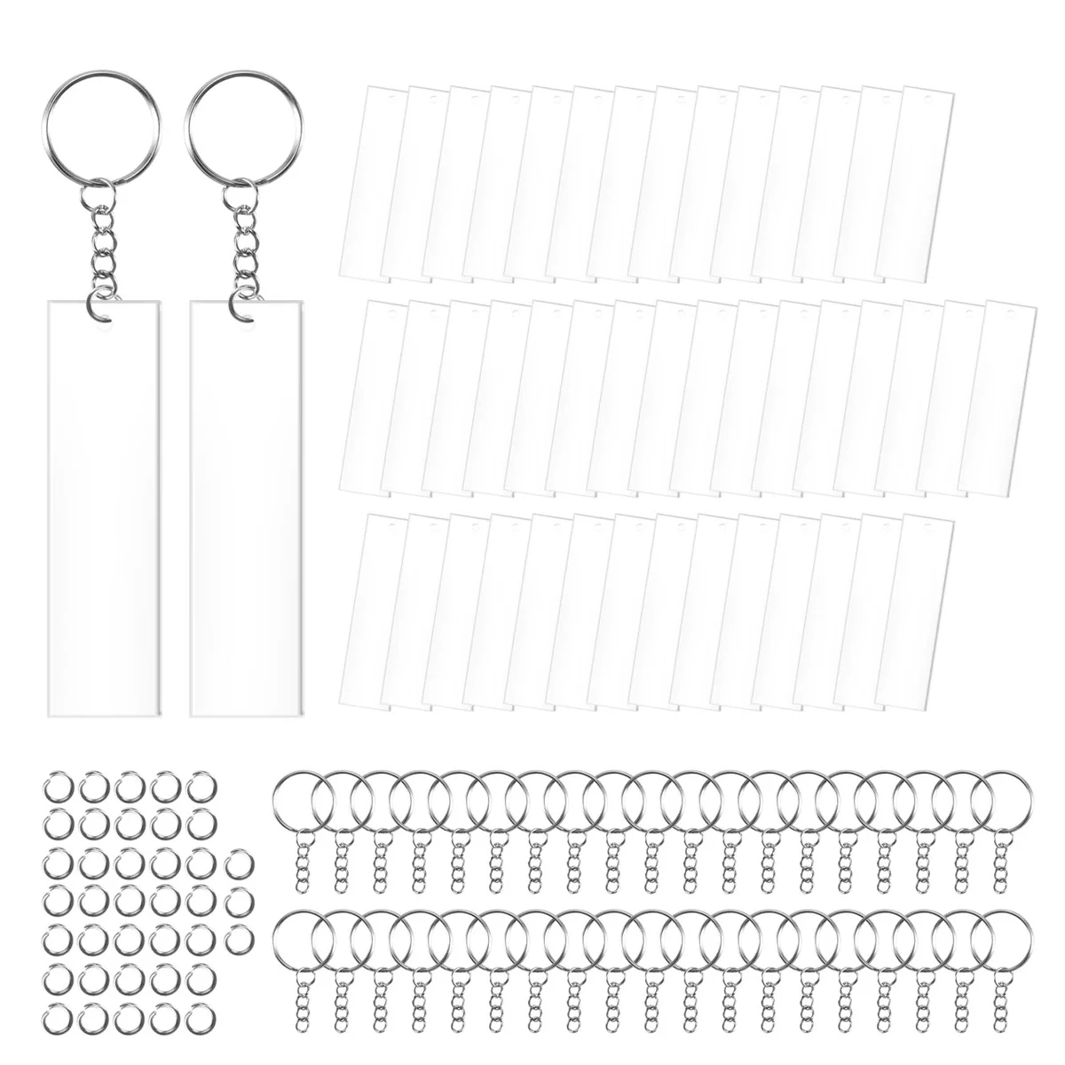 Sale 120 Pieces Rectangle Acrylic Key Chain Blank Transparent Acrylic KeyChain Blank