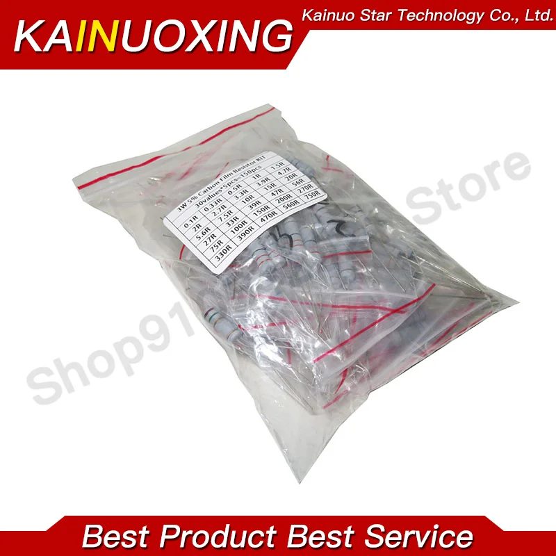 150PCS 300PCS Resistor Kit 1W 2W 3W 5W 5% 30values X 10PCS Carbon Film Resistance 0.1-750 ohm Set 1k-820K 30values X 5PCS