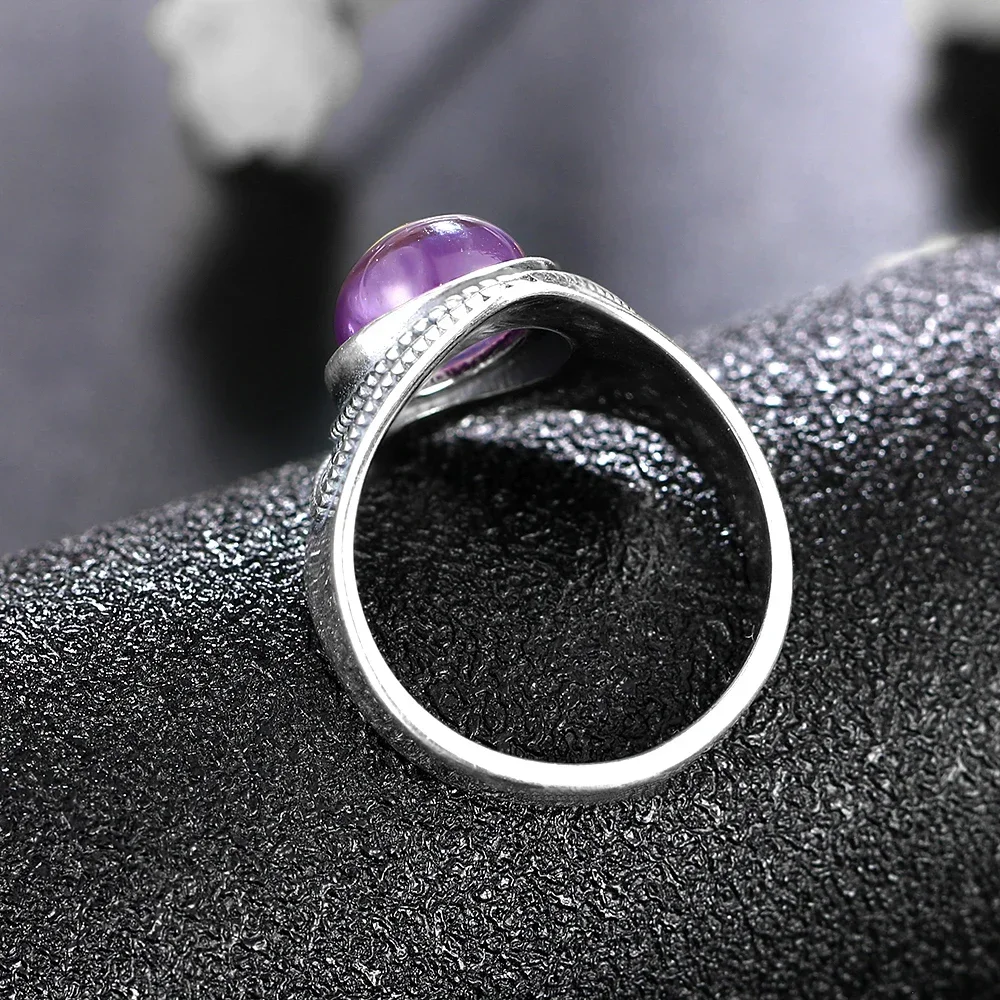 Vintage 8x10MM Natural Oval Amethyst Rings 925 Silver Fine Jewelry for Women Anniversary Party Birthday Gift - Image 4