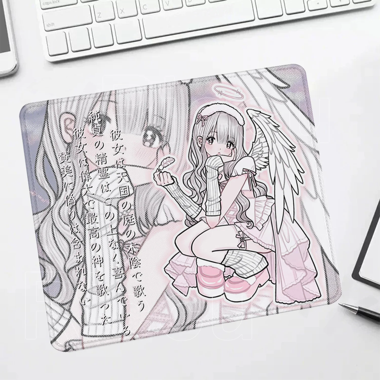 Kleines Mauspad Anime Niedliche Engel-Mädchen Laptop Gaming Schreibtischunterlage PC Kawaii Gamer HD-Druck Mauspad Tastaturunterlage Rosa Teppich