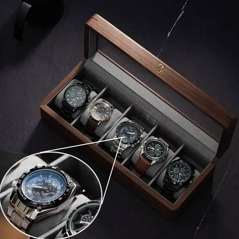 

Solid Wood Watch Case Storage Luxury 5 Slots Mechanical Watch Organizer for Men Shockproof Display Packing Surprises Boxes