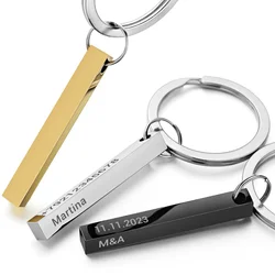 Portachiavi in acciaio inossidabile con barra 3D personalizza portachiavi con incisione nome del testo data Logo personalizzato numero portachiavi anelli regalo per auto P039