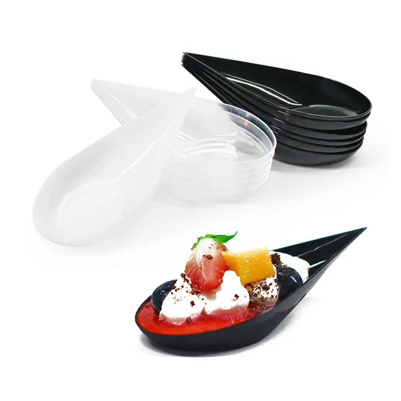 (G)20Pcs Mini Waterdrop Spoon Disposable Dessert Spoons For Appetizers Sushi Desserts Tasting Catering Supplies Soup Scoop