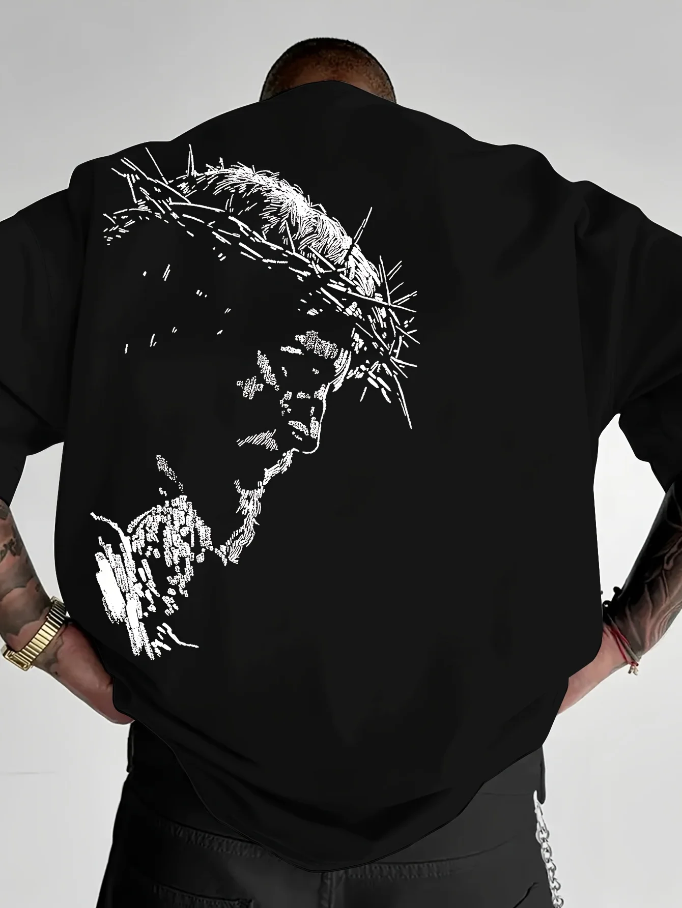 Artistic Thorn Head Portrait Personalized Pattern Round Neck  Casual Humorous Top Daily Skin Friendly Trendy Street Short Sleeve