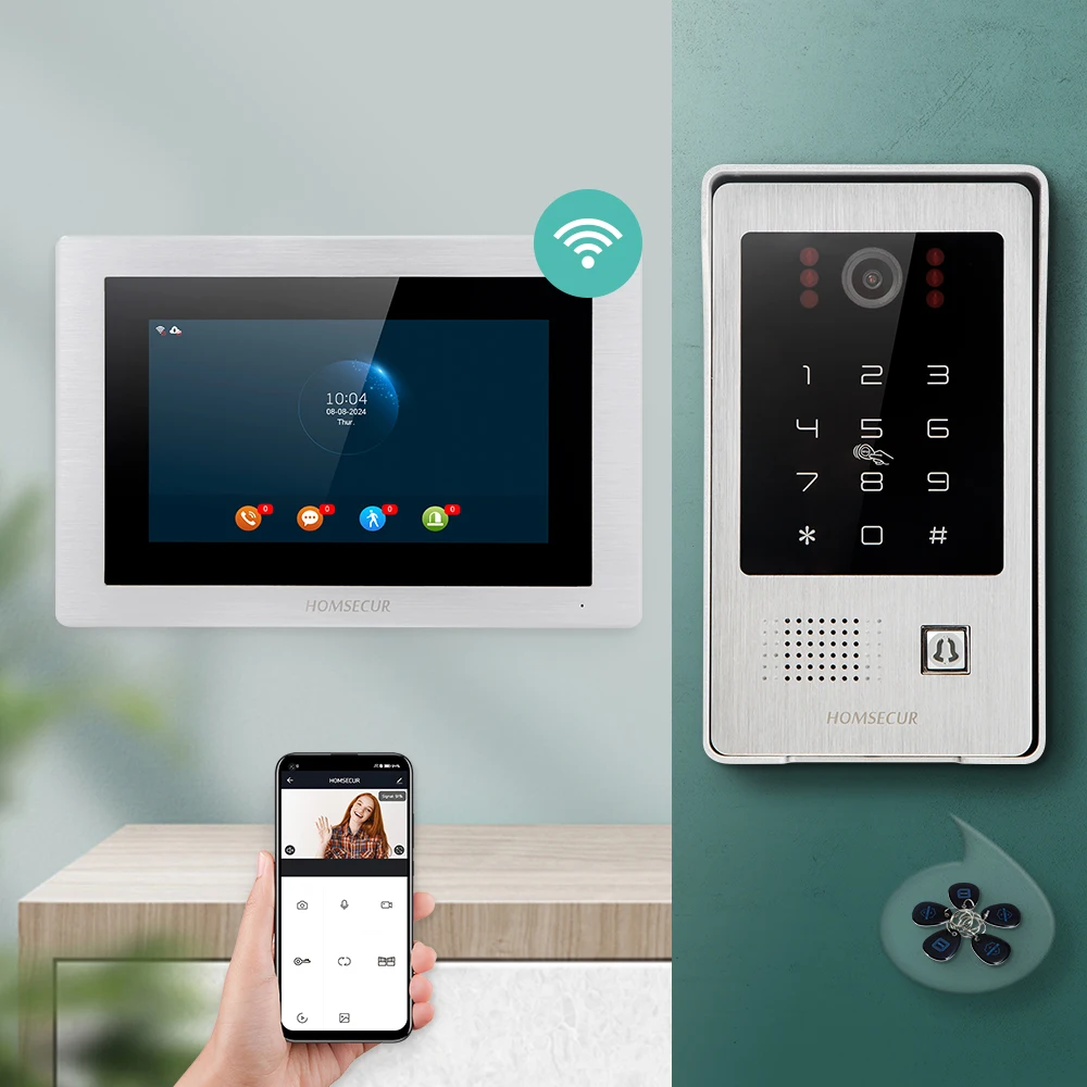 

Видеодомофон HOMSECUR 7 дюймов с Wi-Fi, дверной звонок, контроль доступа по картам, обнаружение движения, приложение Tuya