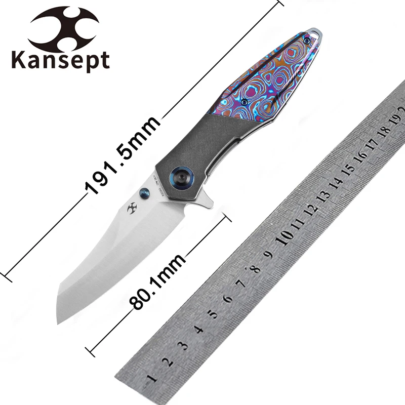 

Kansept Mistaken K1053A3 Pocket Knife 3.15'' Satin CPM 20CV+Blackwash Titanium + Timascus + Timascus Clip Flipper Outdoor EDC