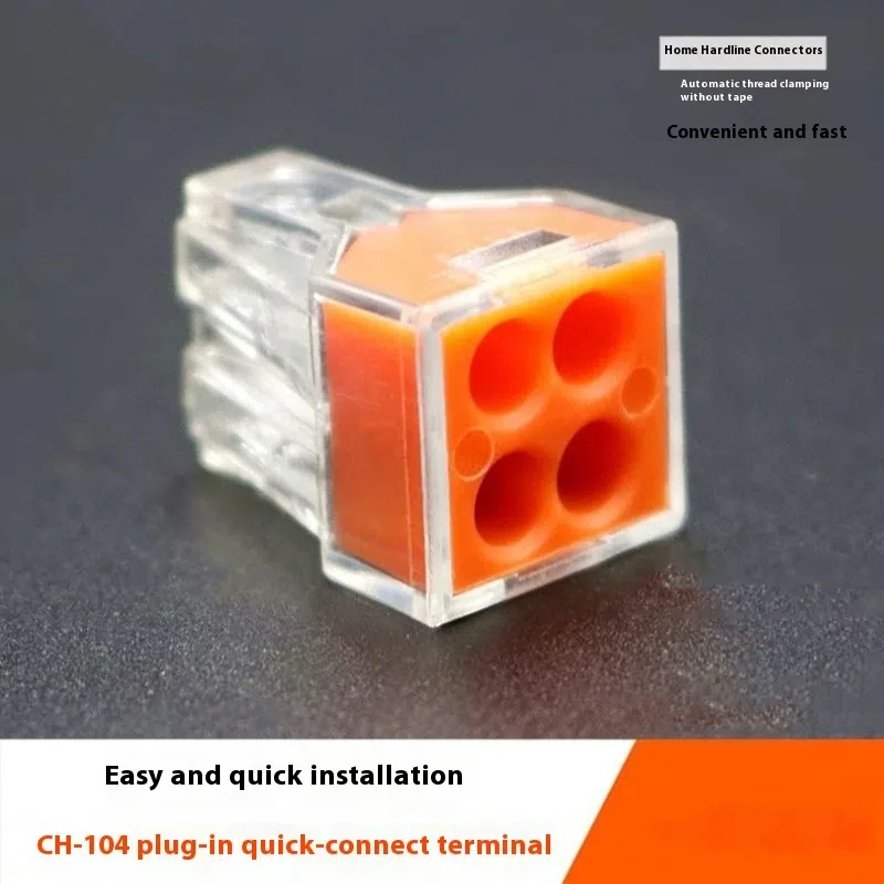 50Pcs 104 Orange Transparent Plug-in Quick Connect Terminal Building Wiring Four Hole Wire Connector Hard and Soft Wire