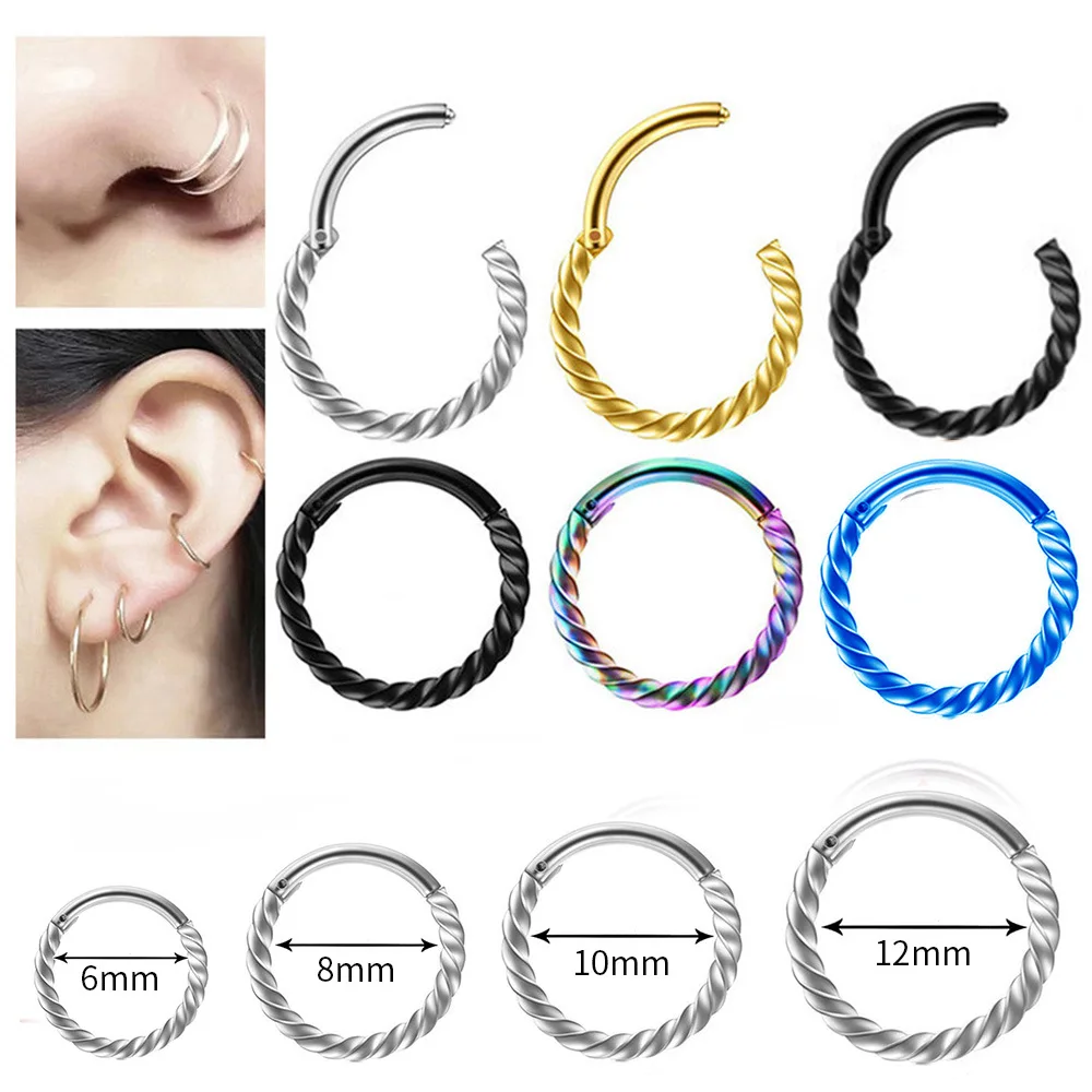 16g Surgical Steel Hinged Segment Clicker Ring Nose Septum Piercing Helix Cartilage Daith Twist Hoop Piercing Earring