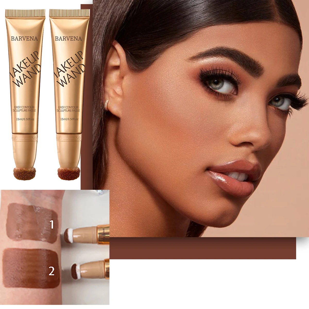 Stylo de maquillage multifonctionnel, blush, stylo de contour, tête en éponge, brillant perlé, flash fin, bâton de beauté éclaircissant