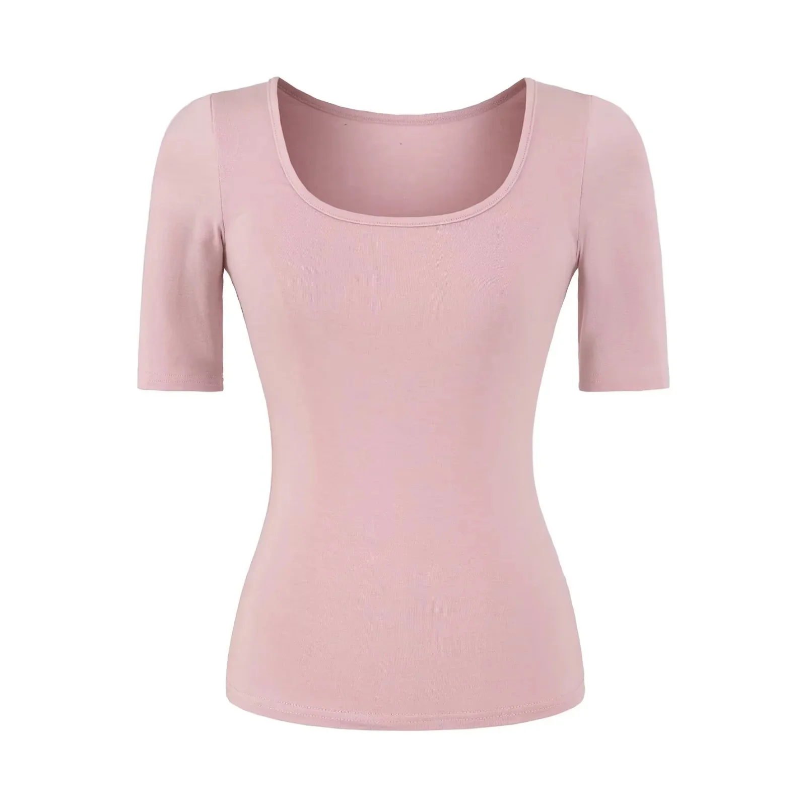 Slim Fit U-Neck Short Sleeve T-Shirt Women's Style Summer New Fashion Shoulder Level Top American Hot Girl Wind Transparent D...