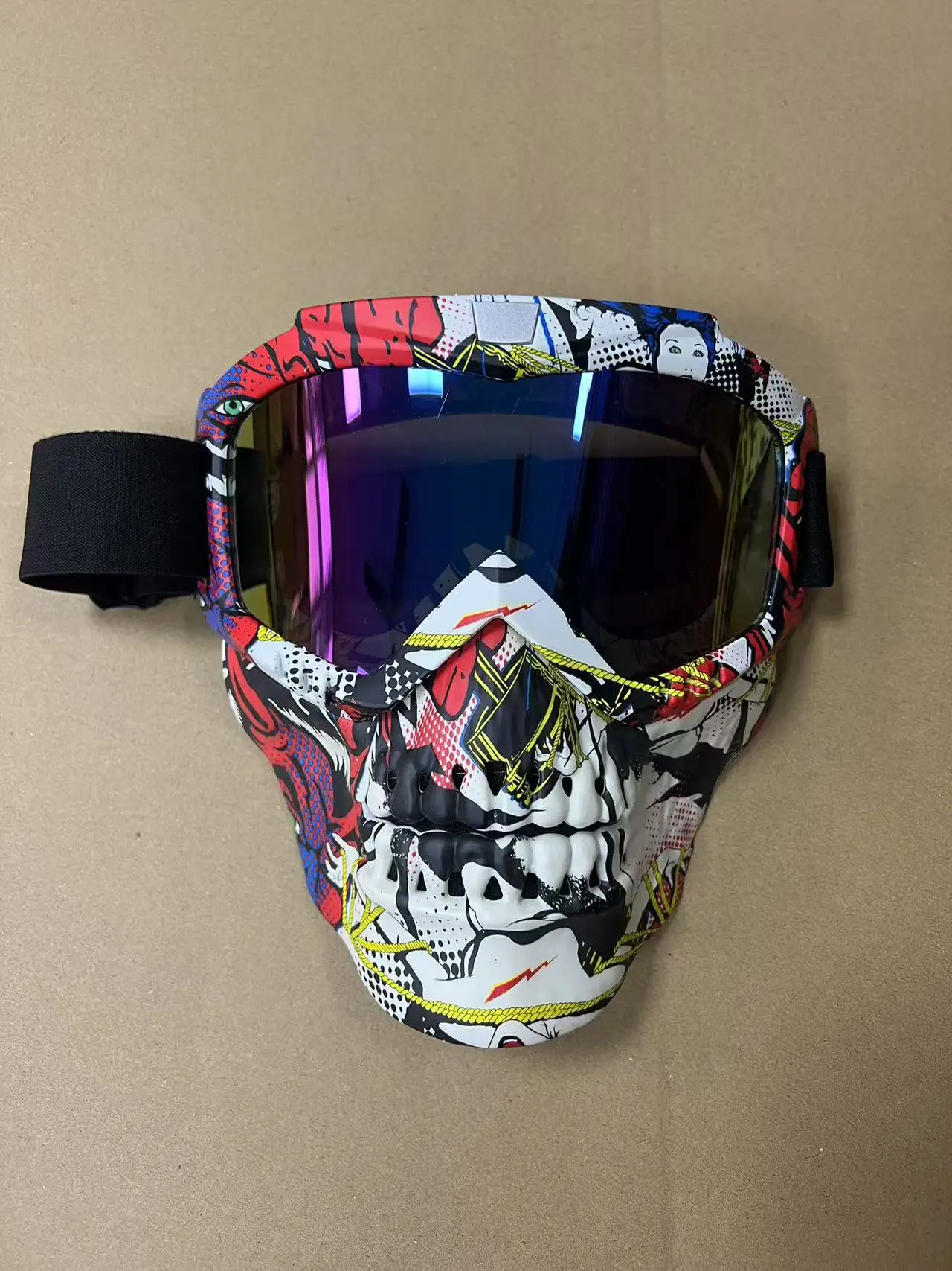 Premium Harley Half Helmet w/ Removable Goggles Skull Halloween Mask Hydro Transfer Print Anti Fog Windproof Riding Gear​