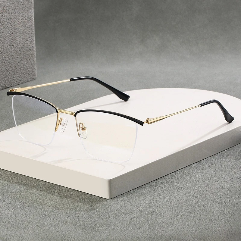 EYORA ريترو التيارات المعدنية نصف إطار نظارات للقراءة مكافحة بلو راي قصر النظر ومد البصر اللونية وصفة طبية نظارات عدسة