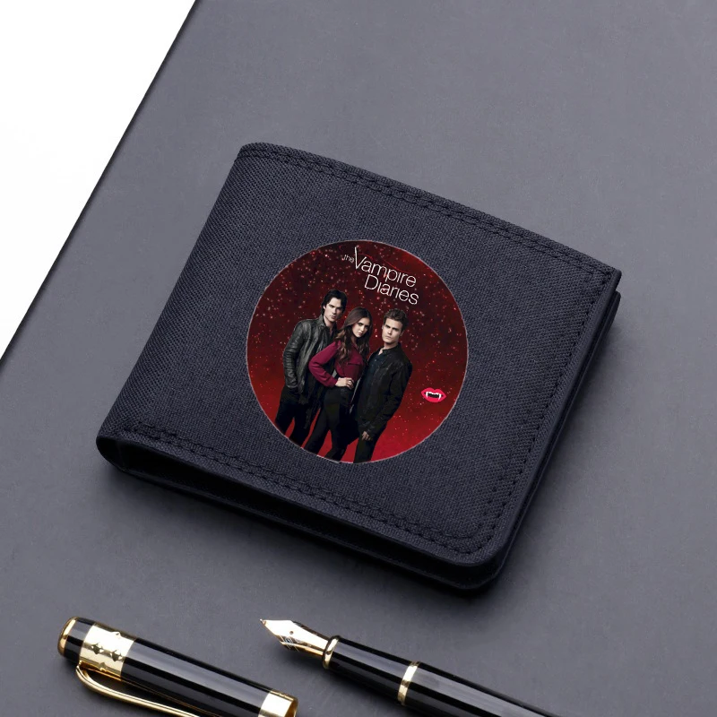 The Vampire Diaries Canvas Men Wallet Card Holder Wallet Male Money Bag ID Photo Bank Holder Short Purse Credit Card Case Bag