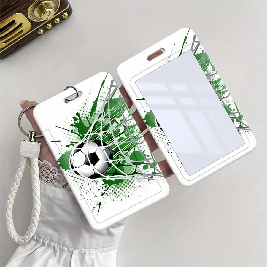 Étui de protection pour porte-cartes de football 1 pièce, porte-cartes de crédit rétractable, porte-badges pour enfant avec cordon, pour carte de bus et carte d'identité bancaire