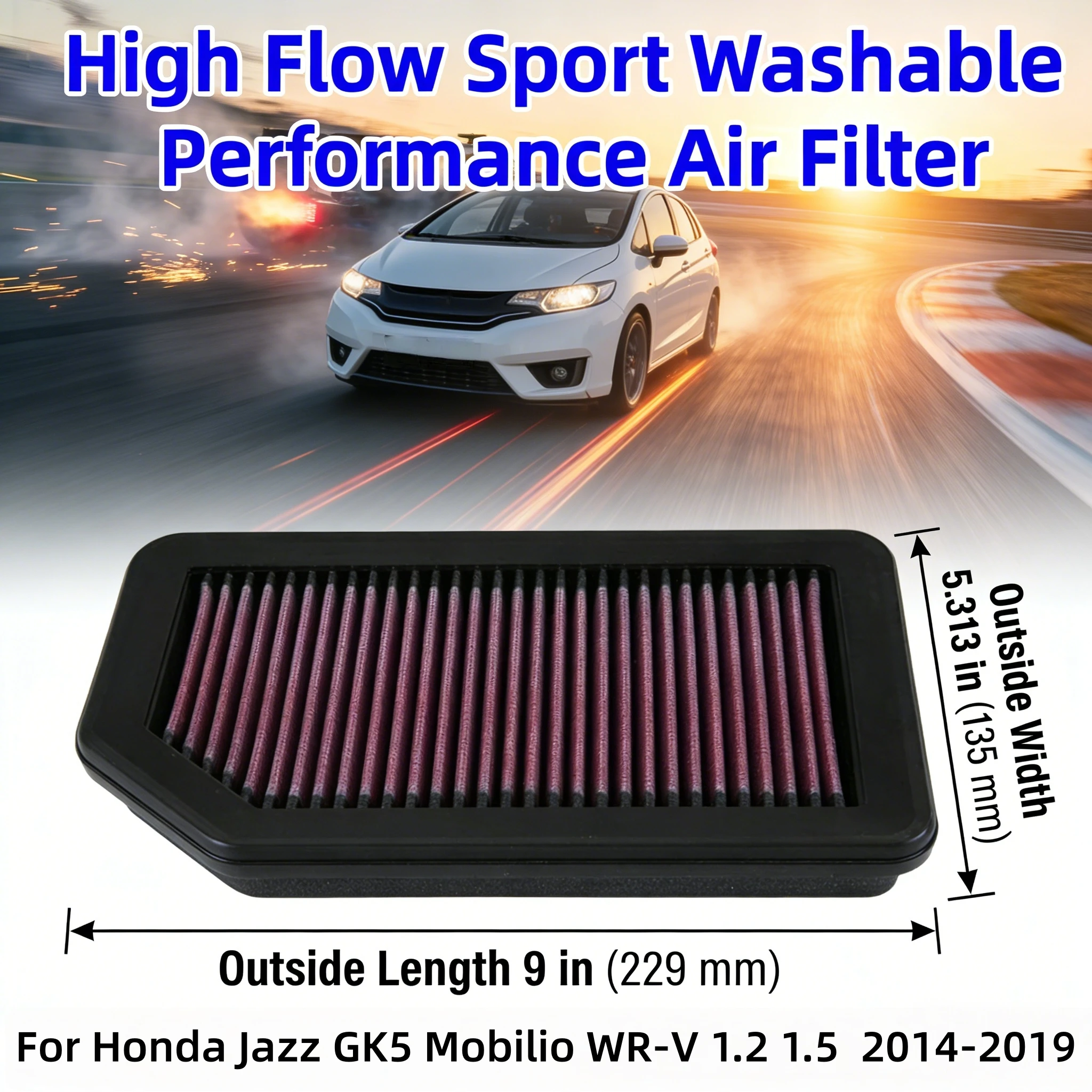 

For Honda Jazz GK5 Mobilio WR-V 1.2 1.5 L15 L13 Engine 2014-2019 High Flow Sport Washable Performance Air Filter 33-3030