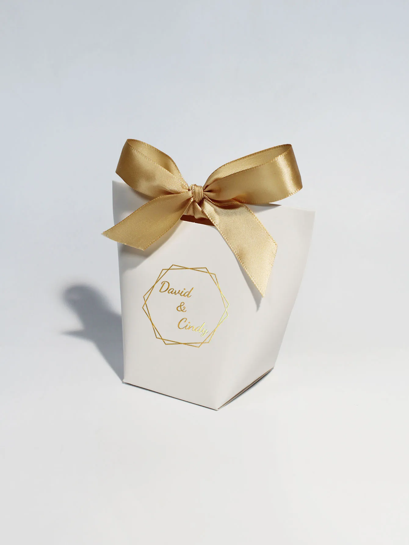 Personalized Mini Gift Boxes with Gold white pink Ribbon, \'David & Cindy\' Custom Name Option, Perfect for Wedding Favors