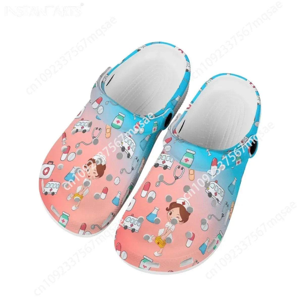 

Hospital Work Nursing Shoes Women's Casual Clogs Gradient Color Cartoon Nure Medical Print Female Slippers Sandals